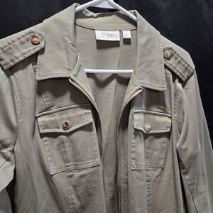 Belle by Kim Gravel Flexibelle Utility Jacket M Olive Green Military Safari Boho